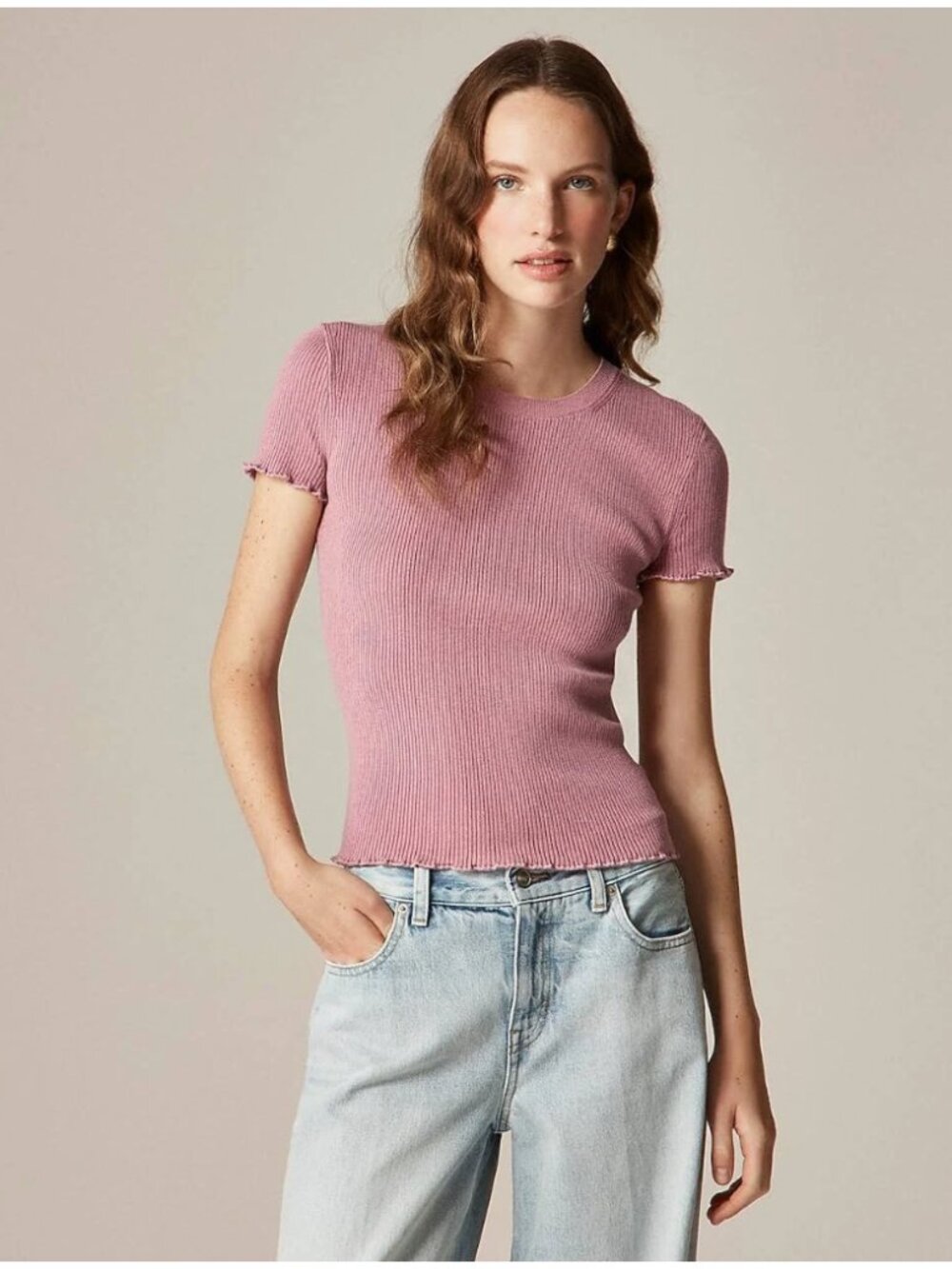 J.Crew Women's Ruffle-trim T-shirt Top TENCEL lyocell blend NEW NWT CP632 Medium